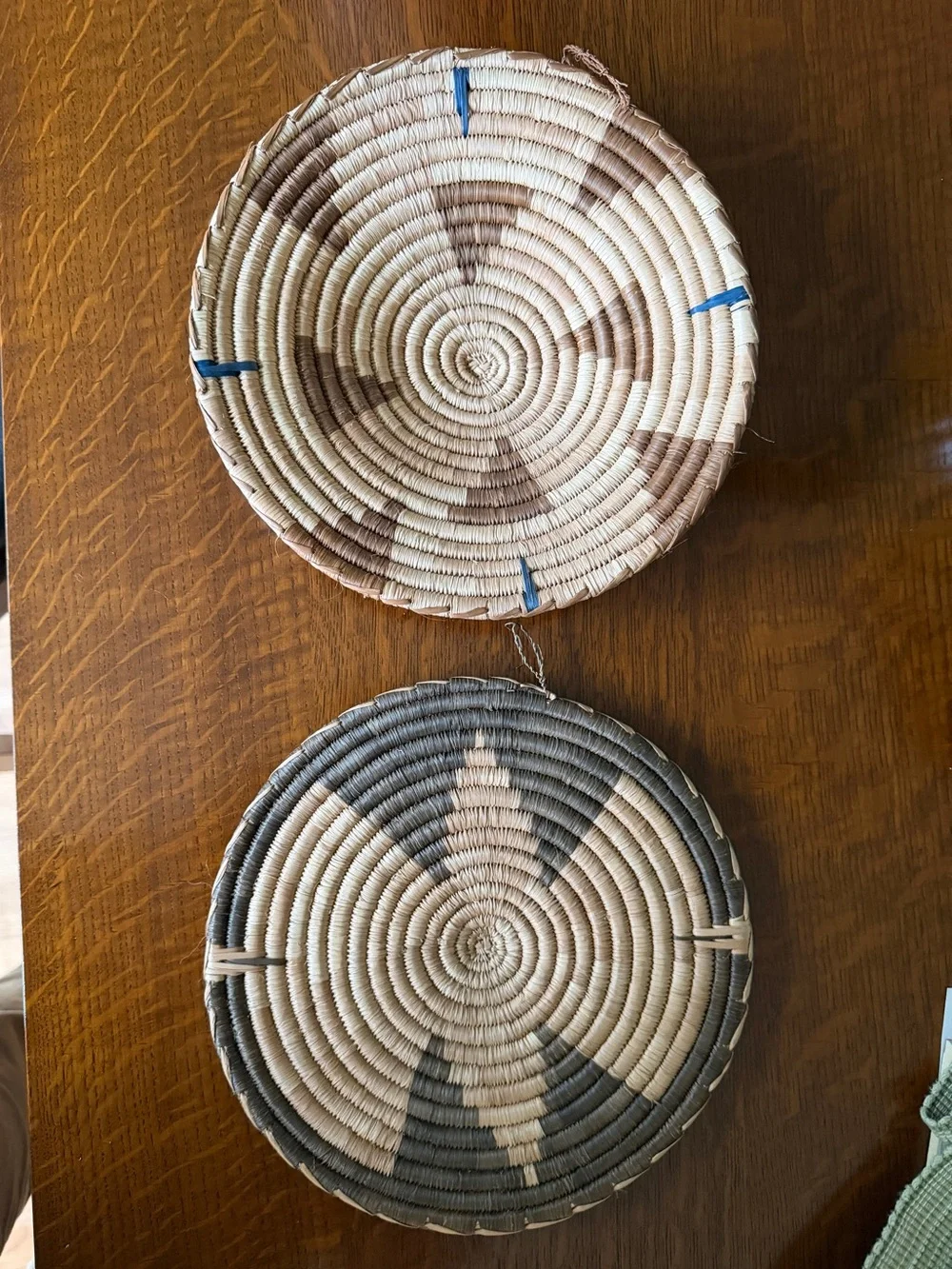 Handwoven Round Decorative Wall Baskets - Natural, Brown & Blue